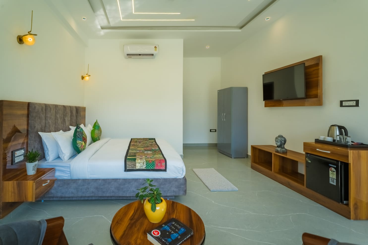 Premium room interior with hill-facing setup
